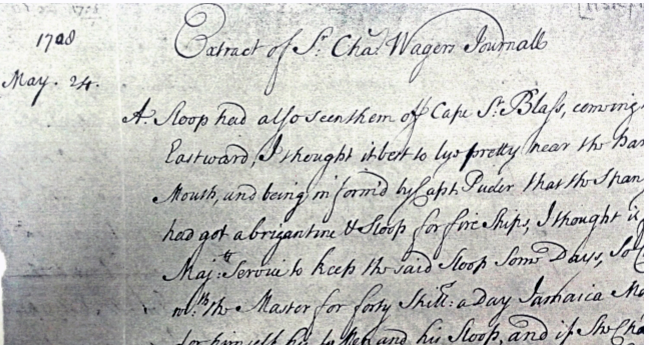 Informe del Comodoro Charles Wager Mayo 1708 al Almirantazgo